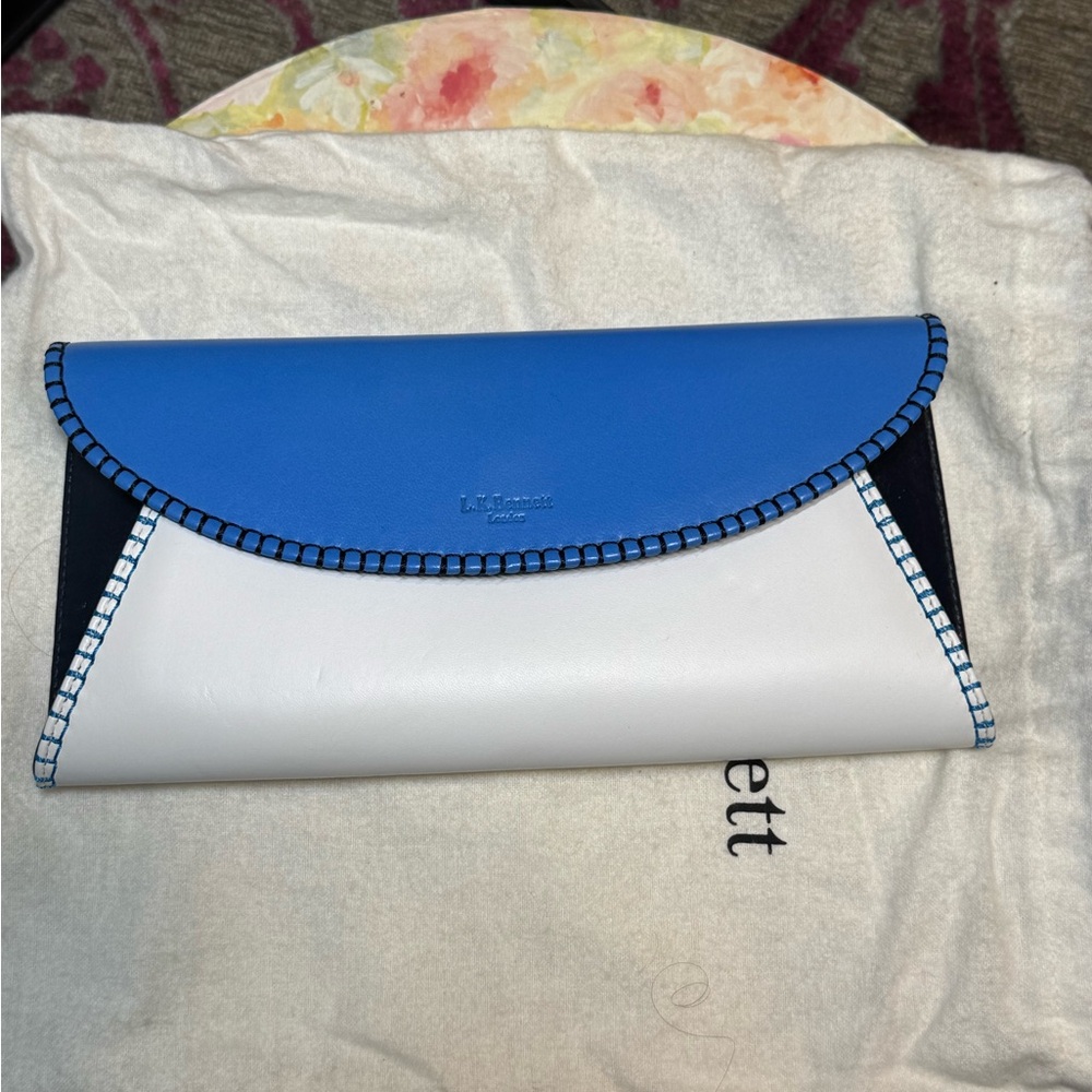 NWT - LK Bennett Sky Blue, Navy and White Clutch - Picture 6 of 16